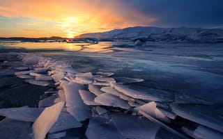 Картинка Glacier, Freeze, Sunsets, Ice, Iceland, Landscapes, Winter