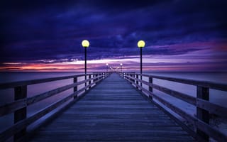 Картинка ночь, море, мост