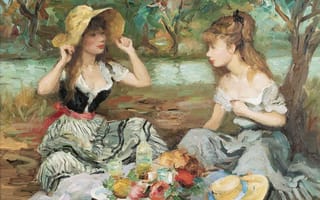 Картинка Марсель Диф, пикник, жанровая, картина, Пейзаж с двумя девушками, природа