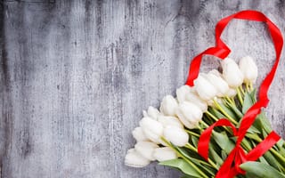 Картинка цветы, букет, flowers, white, лента, белые, тюльпаны, tulips