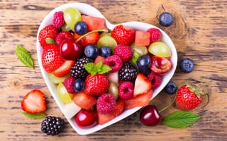 Обои fruit, raspberry, cherry, малина, черника, вишня, ягоды, ежевика, grapes, виноград, клубника, strawberry