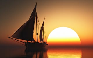 Картинка romantic, boat, sea, sunset, beauty, emotions, sailing, orange, sun, sky