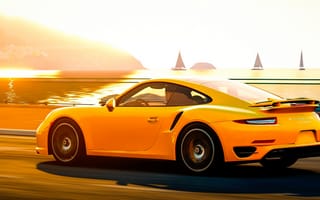 Картинка Porsche 911, Turbo S, дорога, Порше, свет, пейзаж