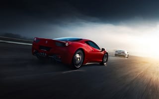 Картинка Ferrari, Nissan, White, 458, Road, Italia, R35, Norway, Red, Supercars, Rear, GT-R