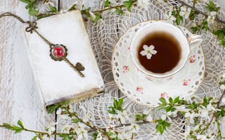 Картинка весна, tea, spring, blossom, flowers, чашка чая, цветение, cup