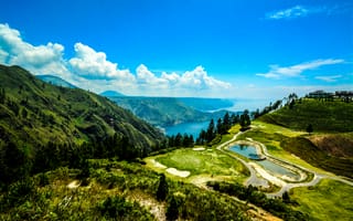 Картинка Индонезия, Sumatra, Lake Toba, панорама, озера, горы