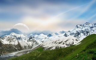 Картинка снег, Dreamy World, небо, горы