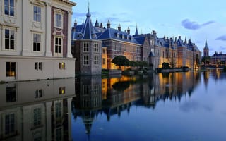 Картинка озеро, Hofvijver, дома, отражение, Нидерланды, The Hague, пруд, здания, Netherlands, Бинненхоф, Binnenhof, Гаага