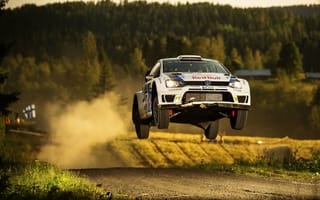 Картинка WRC, Прыжок, Volkswagen, Пыль, Finland, Polo, Rally, Ралли