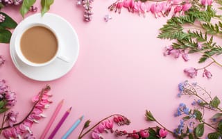 Картинка цветы, pink, чашка кофе, flowers, coffee cup, lilac, сирень