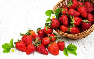 Обои ягоды, red, berries, fresh, strawberry, корзинка, basket, клубника