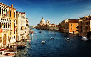 Обои гондолы, дома, Венеция, Italy, Canal Grande, канал, лодки, Гранд-канал, Venice, архитектура, Италия