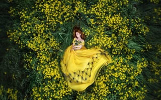 Картинка цветы, Мария Липина, Девушка, платье, природа, лежит
