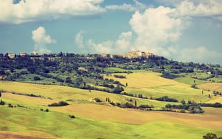 Картинка Италия, небо, облака, деревня, долина, Тоскана