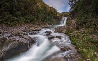 Картинка Новая Зеландия, Tawhai Falls, река, камни, лес, водопад, New Zealand