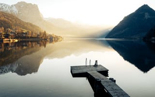 Картинка озеро, собака, Austria, Salzkammergut