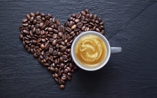 Картинка зерна, кофе, пена, сердце, чашка