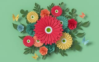 Картинка цветы, зеленый, стиль, color, бумага