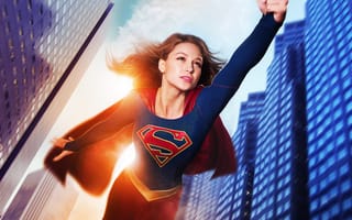 Обои Супергёрл, полет, сериал, 2015, Supergirl, DC Comics, Melissa Benoist, костюм, Мелисса Бенойст, дома, фантастика