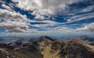 Картинка небо, скалы, высота, холмы, Шотландия, облака, горы
