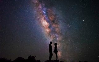 Картинка astrophotograpy, силуэты, звёзды, Isaac Gautschi, ночь, пара