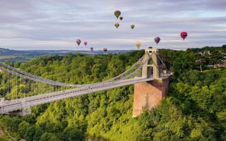 Картинка Clifton Suspension Bridge, Клифтон, панорама, Бристоль, мост, Клифтонский мост, Bristol, Англия, England, Avon Gorge, Clifton, Эйвонское ущелье, воздушные шары