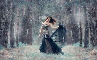 Картинка A cold forest, платье, лес, Alessandro Di Cicco, девушка