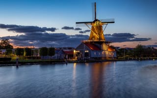Картинка мельница, Лейдсендам, канал, Нидерланды, Голландия