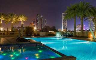 Картинка город, бассейн, огни, ОАЭ, Abu Dhabi, вечер