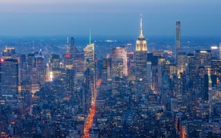 Картинка Manhattan, панорама, здания, ночной город, Нью-Йорк, Манхэттен, небоскрёбы, New York City