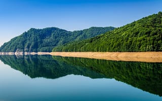 Картинка Румыния, Фэгэраш Горы, озеро, отражение, Видрару Арджеш реки, зеркало, голубое небо