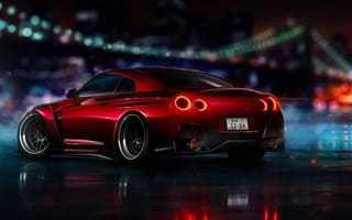 Картинка Nissan, NFS, 2015, Ligth, Red, R35, GT-R, Nigth