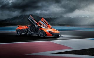 Картинка McLaren, Supercar, Front, Track, Doors, Race, Nigth, Orange, Ligth, P1