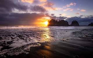 Картинка море, волны, берег, пляж, закат