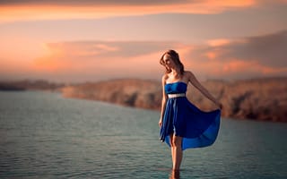 Картинка In the blue, девушка, платье, в воде