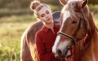 Картинка девушка, лошадь, лошадиная морда, конь, Ki Te