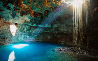 Картинка Cenote Samula, пещера, Вальядолид, свет, вода, провал, полуостров Юкатан, Мексика