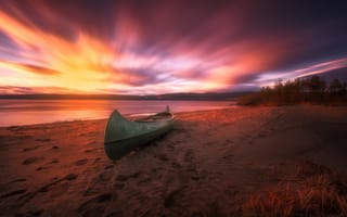 Картинка canoe, beach, sunset, Norway