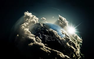 Обои земля, космос, облака, вселенная, солнце