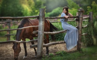 Картинка взгляд, Бармина Анастасия, лошадь, природа, платье, девушка