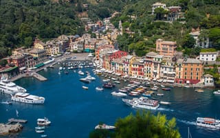 Картинка Портофино, панорама, бухта, лодки, дома, яхты, пейзаж, Италия, море
