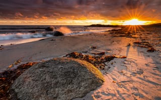 Картинка песок, закат, следы, побережье, Rogaland, Норвегия