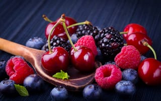 Картинка berries, черника, ягоды, черешня, ежевика, fresh, малина