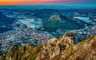 Картинка горы, город, дома, река, Франция, вид сверху, высота, панорама