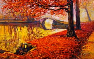 Картинка painting, landscape, autumn, картина, краски, oil, живопись, пейзаж, watercolor