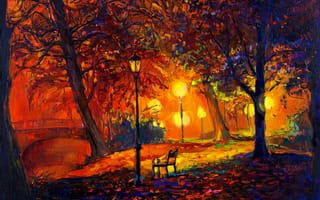 Картинка painting, watercolor, живопись, краски, пейзаж, autumn, oil, landscape, картина