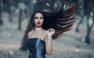 Картинка The cold woods, ветер, Alessandro Di Cicco, девушка, волосы, макияж