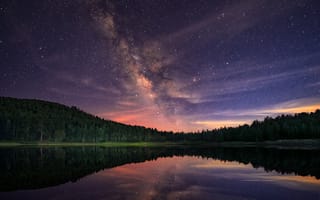 Обои млечный путь, звезды, ночь, лес, озеро