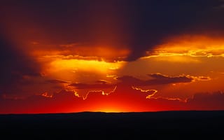 Картинка закат, солнце, горы, оранжевый небо, силуэт, облака