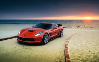 Картинка Chevrolet, набережная, Corvette, Z06, red, car, пляж